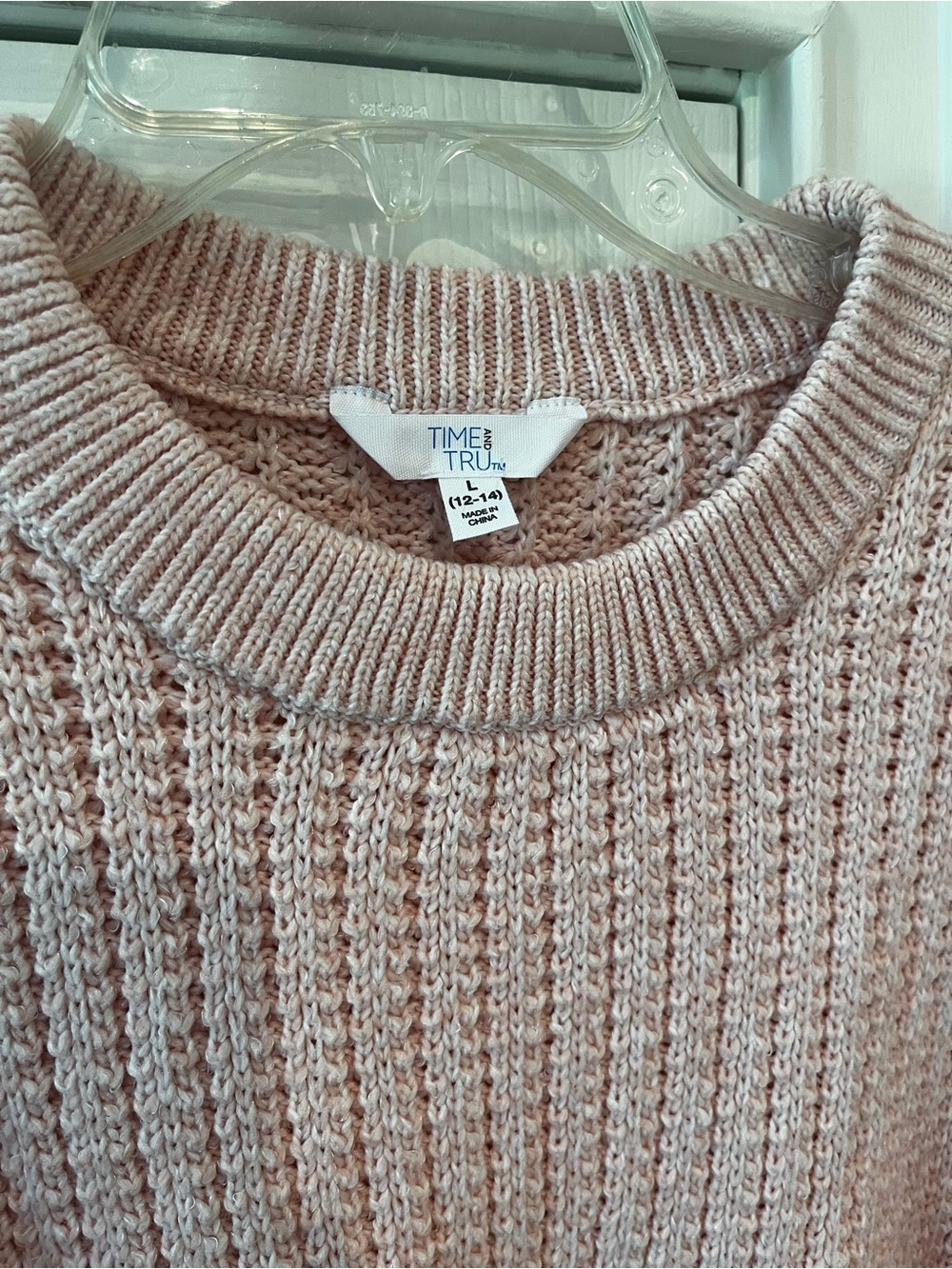 NWT Women's Pink Waffle-Knit Crewneck Sweater - Picture 3 of 4
